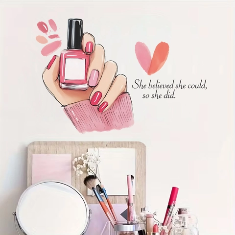 PVC Wall Sticker Nail Polish Hand Inspirational Quote Decal For Bedroom Makeup Room Decor Modern Minimalist Style Women