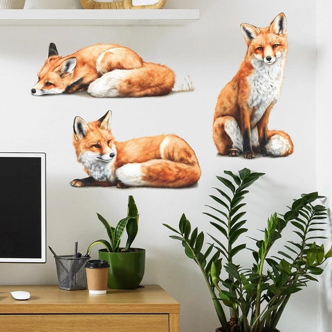 Realistischer Fuchs Wandaufkleber Abnehmbare PVC Süße Tiere Wandtattoos Für Wohnzimmer Kinderzimmer Zuhause Hintergrund Wanddekoration
