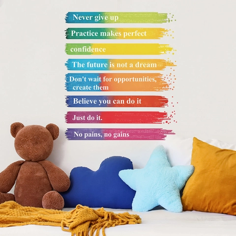 Stickers Muraux Citations Inspirantes Arc-en-ciel PVC Amovible Coups de Pinceau Aquarelle Autocollants Muraux pour Chambre d'Enfant Salon
