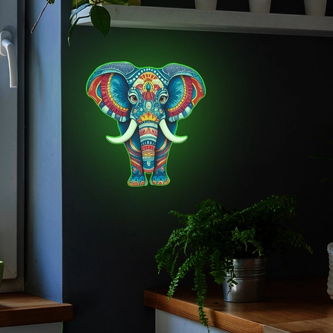 Adesivo Murale Luminoso Testa Di Elefante Mandala Colorato PVC Brilla Al Buio Decalcomania Animale Bohémien Per Decorazione Camera Soggiorno