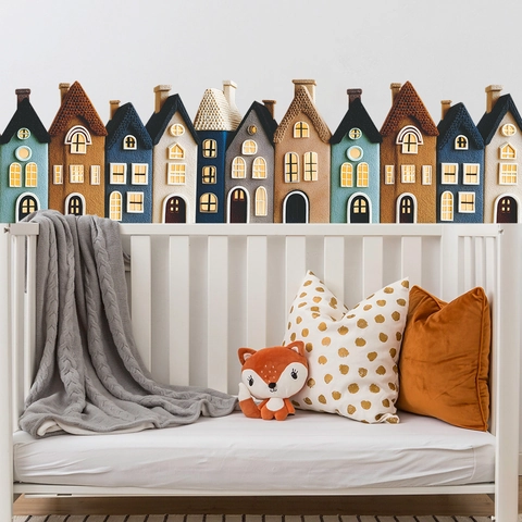 Nordic Cartoon Fairytale Town House Wall Stickers For Kids Room Bedroom Removable PVC Self-Adhesive Wall Decals Home Decor Mural