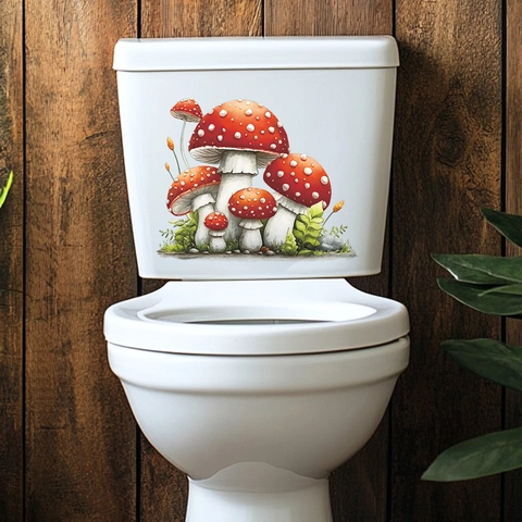 Pilz Toilettensitz Aufkleber Roter Fliegenpilz Dekor Wasserdicht PVC Badezimmer Wandkunst Abnehmbar Selbstklebend Home Dekoration