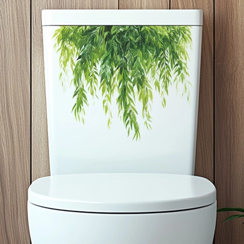 Frische Grüne Pflanzenblätter Toilettenaufkleber Weidenmuster Abnehmbare PVC Badezimmer Wandtattoo Selbstklebend Heimdekor