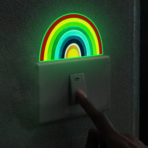Leuchtender Regenbogen Wandlichtschalter Aufkleber Selbstklebend Glow In The Dark PVC Abnehmbares Dekor Für Kinderzimmer Wohnzimmer