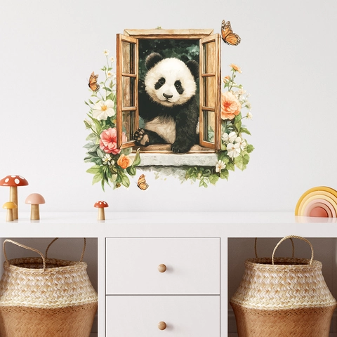 3D Creative Panda Window Wall Sticker PVC Waterproof Floral Butterfly Removable Self-Adhesive Decal For Kids Room Decor