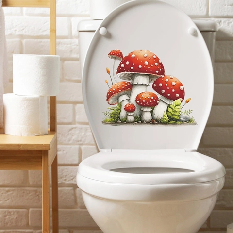 Pilz Toilettensitz Aufkleber Roter Fliegenpilz Dekor Wasserdicht PVC Badezimmer Wandkunst Abnehmbar Selbstklebend Home Dekoration