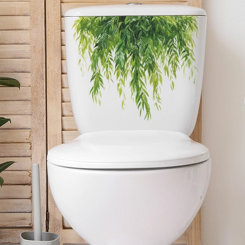 Frische Grüne Pflanzenblätter Toilettenaufkleber Weidenmuster Abnehmbare PVC Badezimmer Wandtattoo Selbstklebend Heimdekor