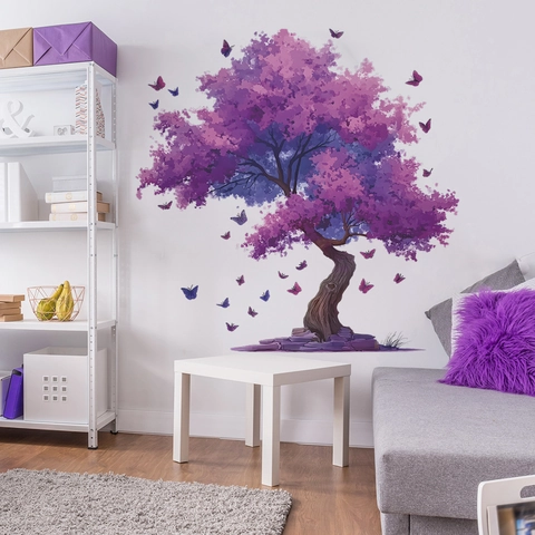 Adesivo Murale Albero Viola E Farfalle Sogno Murale In PVC Removibile Per Soggiorno Camera Da Letto Studio Decorazione Della Casa