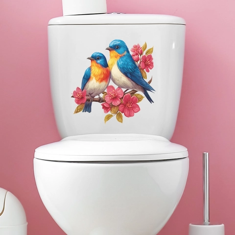 Vogel en Bloem Toiletdeksel Sticker Waterdicht PVC Muursticker Voor Badkamer Decoratie Zelfklevend Huis Decoratie