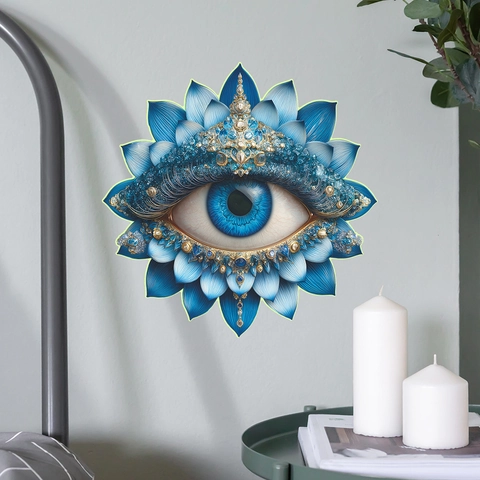 Vinilo de Pared Creativo Ojo Turco Flor de Loto PVC Místico Fluorescente Brilla En La Oscuridad Decoración Para Sala