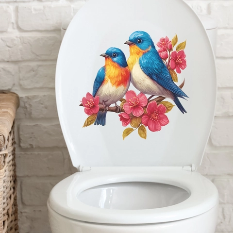 Vogel en Bloem Toiletdeksel Sticker Waterdicht PVC Muursticker Voor Badkamer Decoratie Zelfklevend Huis Decoratie