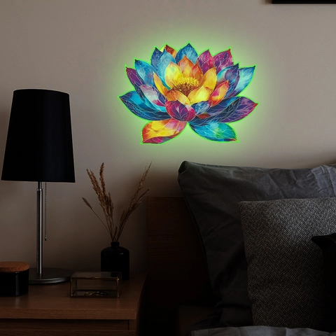 Sticker Mural Lotus Mandala Coloré Effet Néon Lumineux PVC Autocollant pour Salon Chambre Décoration de la Maison
