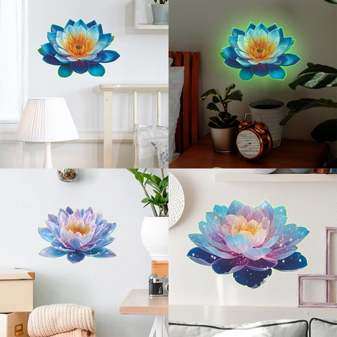 Luminous Lotus Flower Wall Stickers Glow In The Dark PVC Waterproof Floral Decals For Bathroom Bedroom Restaurant Home Decoration