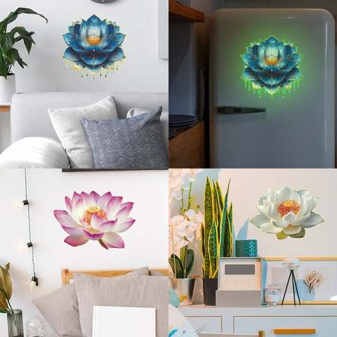 Luminous Lotus Wall Stickers PVC Glow In The Dark Painted Flower Self Adhesive Removable Home Decor Wall Decal For Bedroom