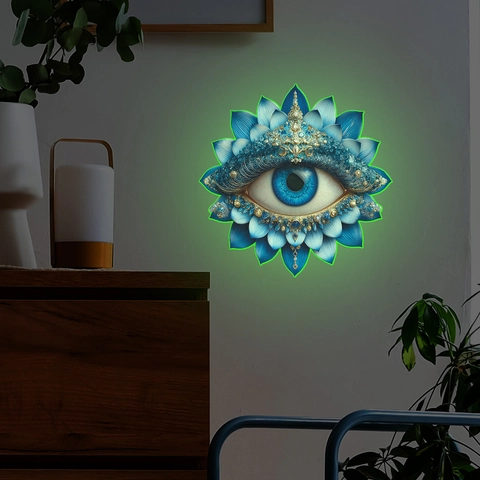 Vinilo de Pared Creativo Ojo Turco Flor de Loto PVC Místico Fluorescente Brilla En La Oscuridad Decoración Para Sala