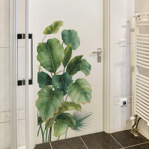 Wandtattoo Tropische Grüne Pflanzenblätter Abnehmbar PVC Aquarell Monstera Palmenblatt Deko Für Badezimmer Wohnzimmer Dekor