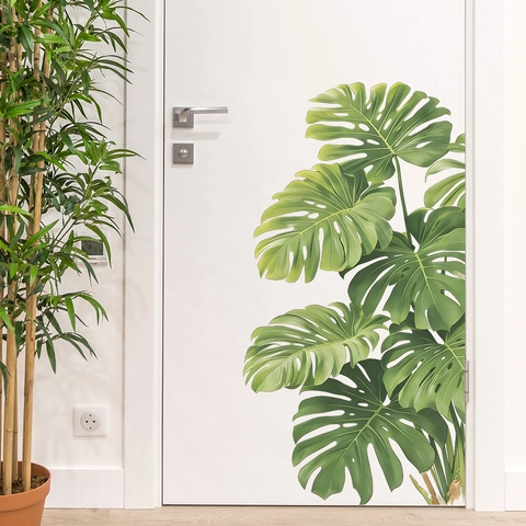 Adhesivo de Pared de Hoja de Monstera Deliciosa Realista PVC Removible Planta Tropical Verde Calcomanía para Sala de Estar Baño Hogar