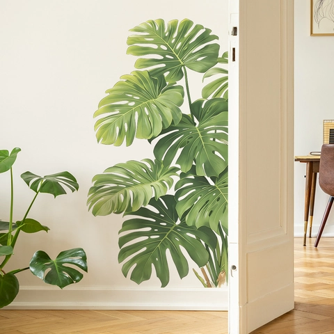 Adhesivo de Pared de Hoja de Monstera Deliciosa Realista PVC Removible Planta Tropical Verde Calcomanía para Sala de Estar Baño Hogar