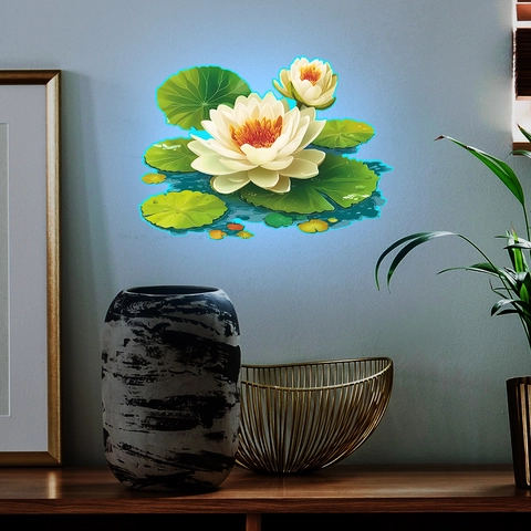 Adesivo Murale Loto Luminoso Fluorescente Al Buio PVC Impermeabile Decalcomania Floreale per Bagno Soggiorno Decorazione Casa