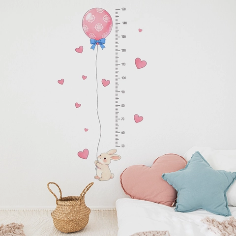 Cartoon Rabbit Balloon Height Chart Wall Sticker PVC Removable Growth Measurement Decal For Kids Room Nursery Home Decor