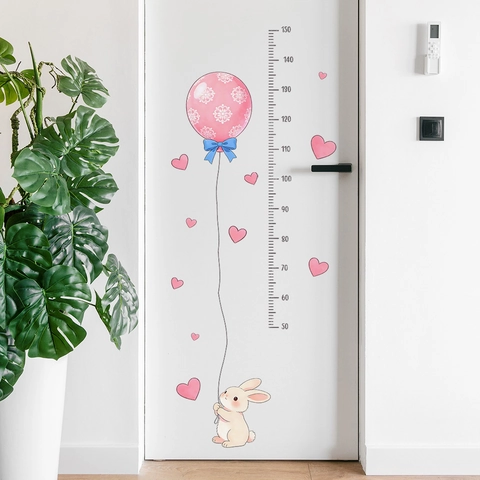 Cartoon Rabbit Balloon Height Chart Wall Sticker PVC Removable Growth Measurement Decal For Kids Room Nursery Home Decor