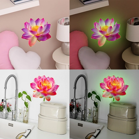 Leuchtendes Lotus Wandtattoo PVC Glühen Im Dunkeln Blumenaufkleber Selbstklebend Dekoratives Wandbild Für Schlafzimmer Bad Deko