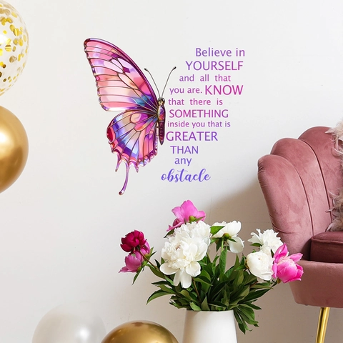 Inspirational Believe In Yourself Quote Butterfly Wall Sticker PVC DIY Removable Decorative Art Decal For Bedroom Home Decor