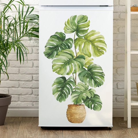 Watercolor Monstera Potted Plant Wall Sticker PVC Self Adhesive Removable Nordic Style Leaf Decor For Living Room Home