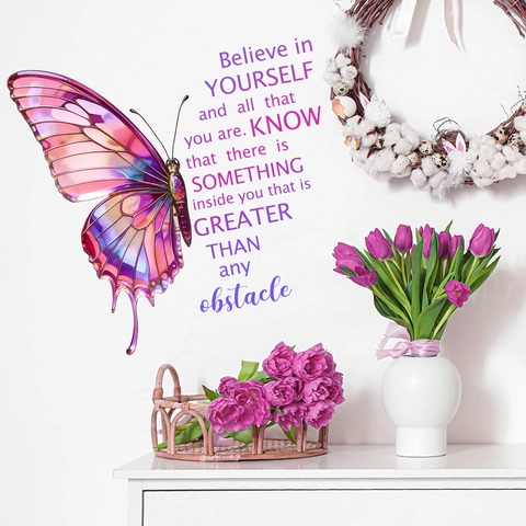 Inspirational Believe In Yourself Quote Butterfly Wall Sticker PVC DIY Removable Decorative Art Decal For Bedroom Home Decor