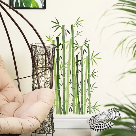Grüner Bambuswald Wandtattoo PVC Selbstklebend Natur Wandaufkleber Für Wohnzimmer Schlafzimmer Badezimmer Haus Deko Wandbild