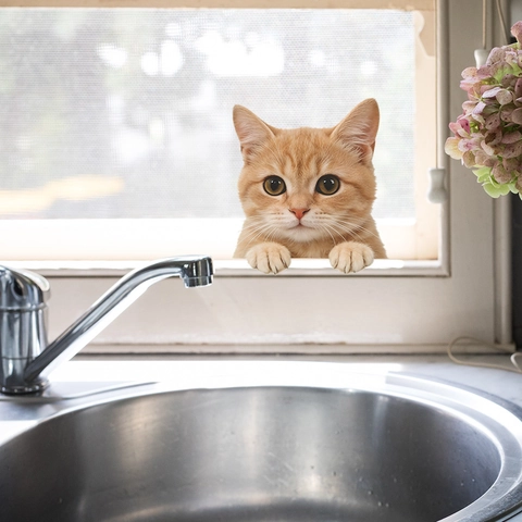 Adhesivo de Pared 3D Lindo Gato Removible PVC Impermeable Calcomanía de Ventana Para Baño Sala de Estar Cocina Hogar