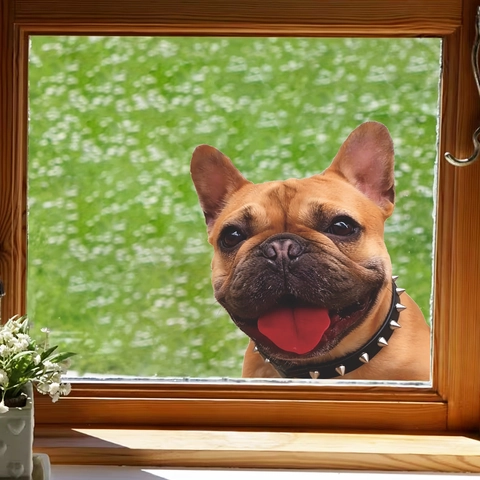 Realistisches Französische Bulldogge 3D Wandtattoo Süßer Hund Zunge Raus PVC Abnehmbarer Aufkleber Für Wohnzimmer Bad Auto Deko