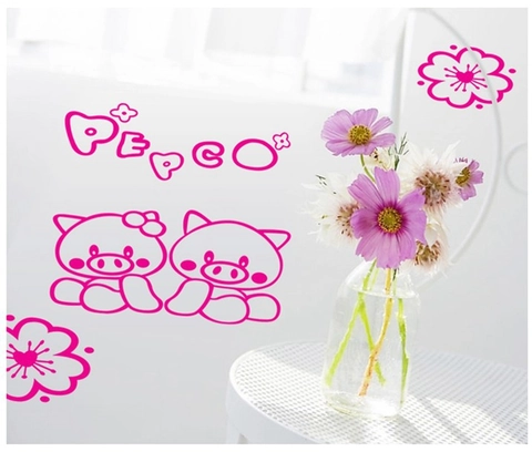 Adesivo da Parete Rosa Con Maiale del Fumetto e Fiori in PVC DIY per Cameretta Bambini Asilo Angolo Scale Decorazione Casa