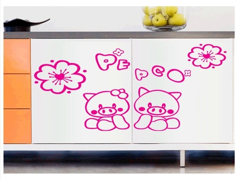 Adesivo da Parete Rosa Con Maiale del Fumetto e Fiori in PVC DIY per Cameretta Bambini Asilo Angolo Scale Decorazione Casa