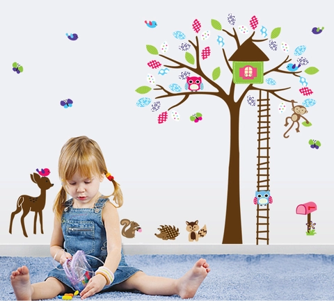 Pegatinas de Pared de Animales de la Selva del Bosque de Dibujos Animados para Habitación de Niños PVC Autoadhesivas Decoración DIY