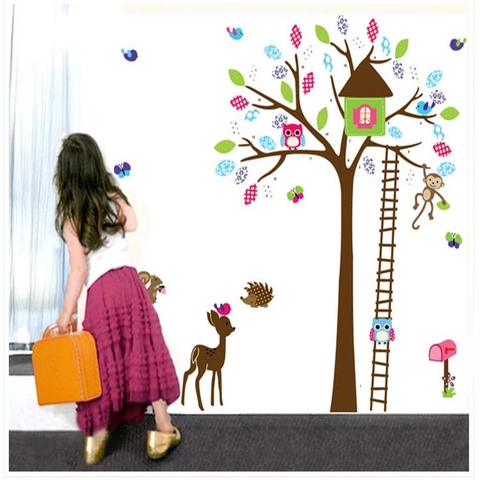 Pegatinas de Pared de Animales de la Selva del Bosque de Dibujos Animados para Habitación de Niños PVC Autoadhesivas Decoración DIY