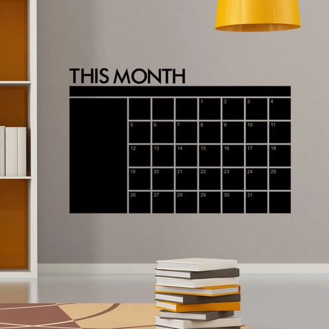 This Month Removable PVC Calendar Wall Sticker Black Matte Blackboard Planner Decal For Home Office Study Classroom