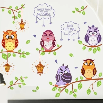 Pegatina de Pared de Rama de Árbol de Búho de Dibujos Animados Mural Decorativo de PVC para Dormitorio Infantil MJ8004