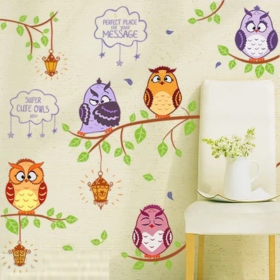 Pegatina de Pared de Rama de Árbol de Búho de Dibujos Animados Mural Decorativo de PVC para Dormitorio Infantil MJ8004