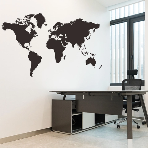 Black World Map Wall Sticker PVC Removable Geography Map Wall Decal For Office Study Living Room Bedroom Home Wall Mural