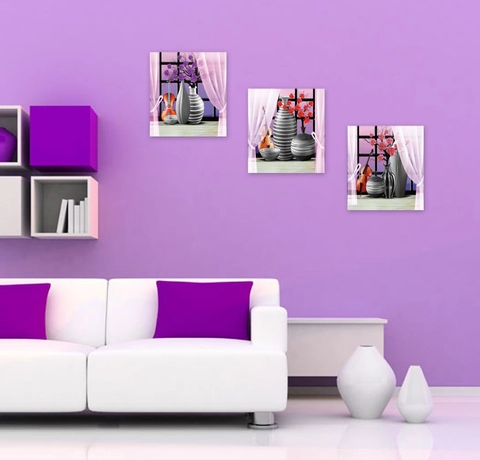 Pegatinas de Pared de PVC Modernas de Jarrón de Flores Púrpuras Calcomanías de Arte con Patrón de Violín para Sala de Estar Dormitorio