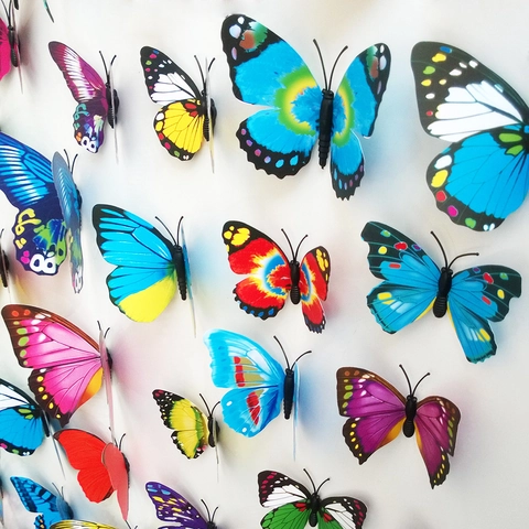 3D Stereoskopische Schmetterling Wandaufkleber Dekoration Bunte Simulation Schmetterlinge Mit Magnet Und Kleber Für Haus Dekor