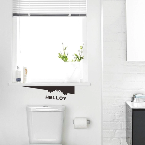 Pegatina para Inodoro de Monstruo Mirón Creativo Ojos de Dibujos Animados Hello Patrón PVC Impermeable Pegatina de Pared Baño