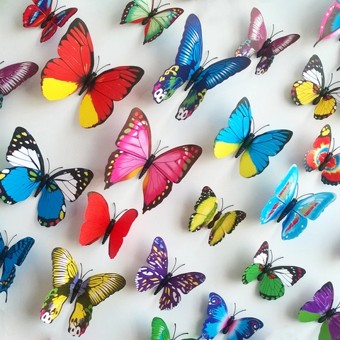3D Stereoskopische Schmetterling Wandaufkleber Dekoration Bunte Simulation Schmetterlinge Mit Magnet Und Kleber Für Haus Dekor