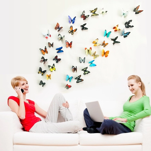 3D Stereoscopic Butterfly Wall Stickers Waterproof PVC Colorful Decorative Butterflies Decals For Living Room Bedroom Refrigerator Glass Home Decor