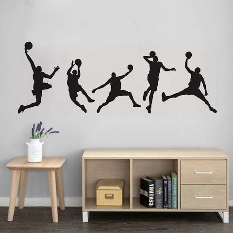 Vinilos Decorativos de Silueta de Jugador de Baloncesto PVC Removible Calcomanías Deportivas Para Dormitorio de Niños Sala Mural