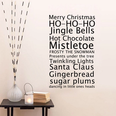 Pegatinas de Pared con Frases de Feliz Navidad Calcomanías de PVC Negro Para Salón Dormitorio Decoración de Hogar Festiva Minimalista