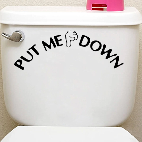 Autocollant de Siège de Toilette Put Me Down Amusant Créatif Noir Geste PVC Imperméable Sticker Mural Salle de Bain Amovible