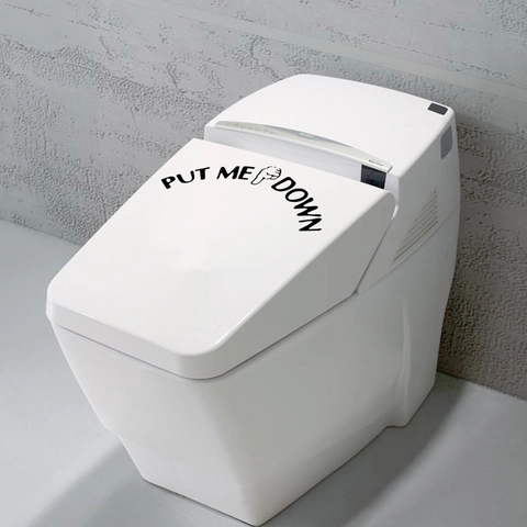 Autocollant de Siège de Toilette Put Me Down Amusant Créatif Noir Geste PVC Imperméable Sticker Mural Salle de Bain Amovible