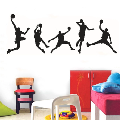 Vinilos Decorativos de Silueta de Jugador de Baloncesto PVC Removible Calcomanías Deportivas Para Dormitorio de Niños Sala Mural